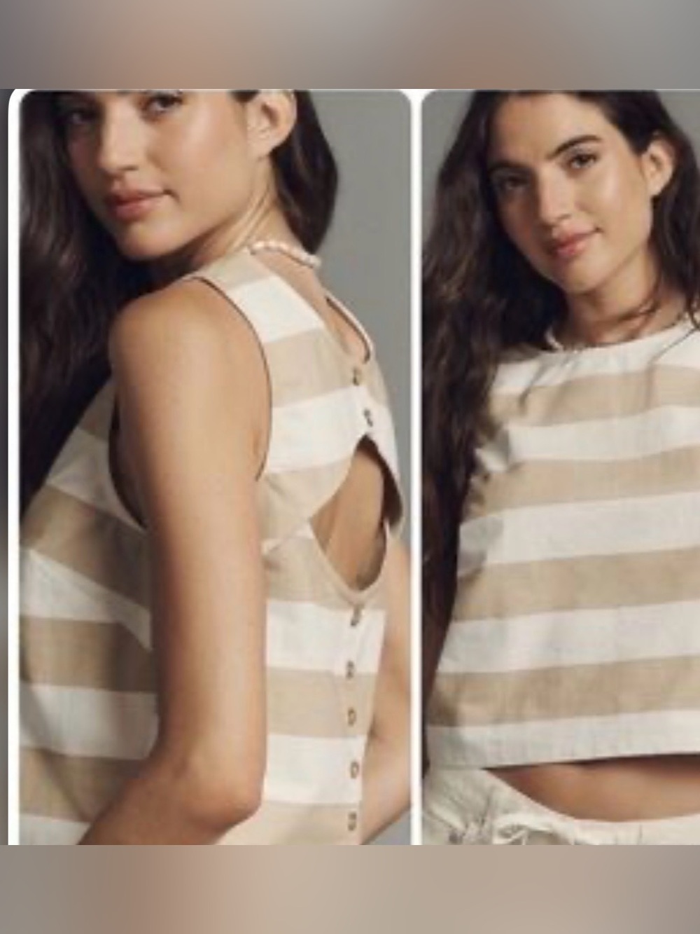 Maeve Beige and White Striped Sleeveless Crop Top
